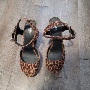 Velvet Black and Leopard Cheetah print strappy platform heels